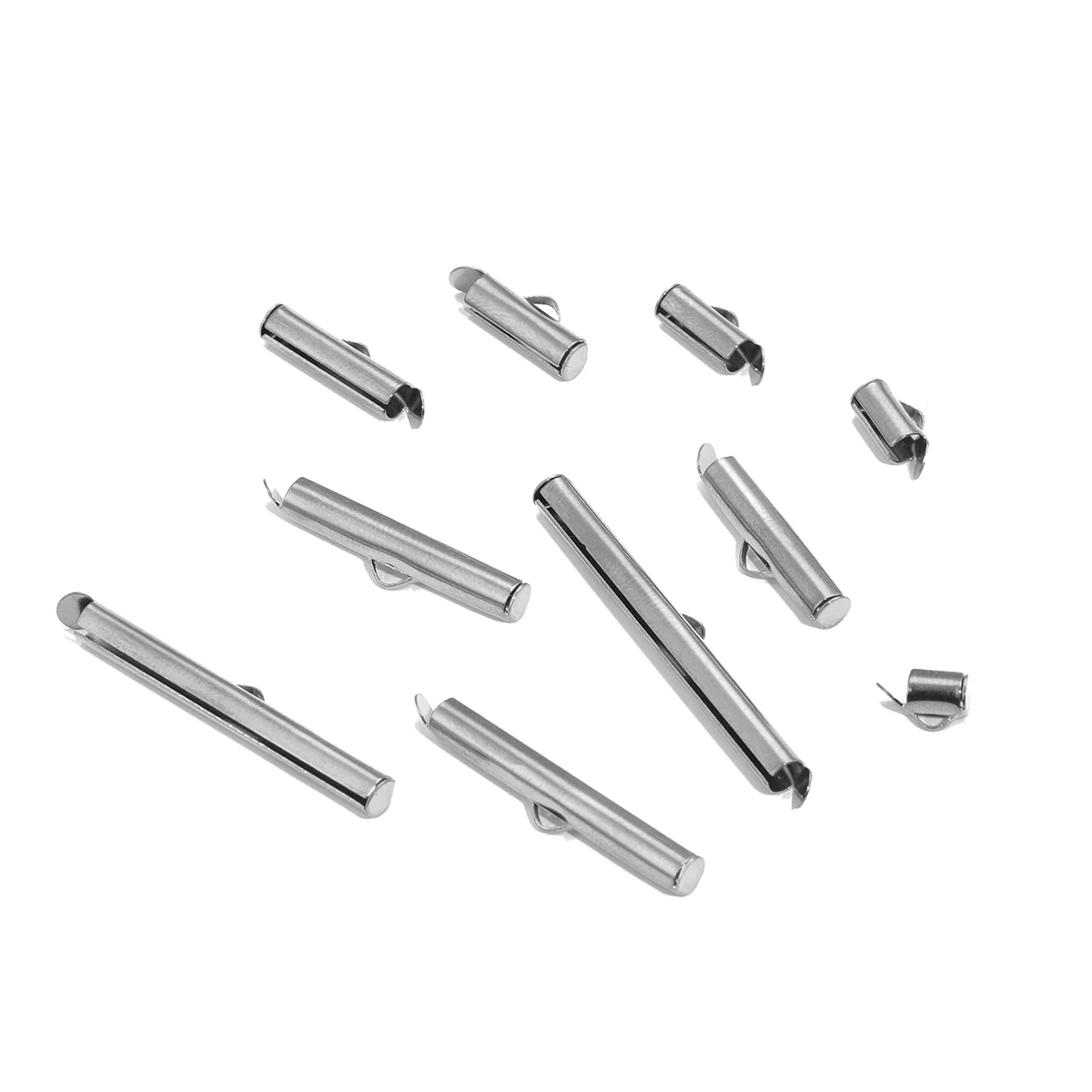 20pcs Stainless steel Crimp End Beads Slide End Clasp With Chain Buckles Tubes Slider End Caps Connectors For DIY Jewelry Making