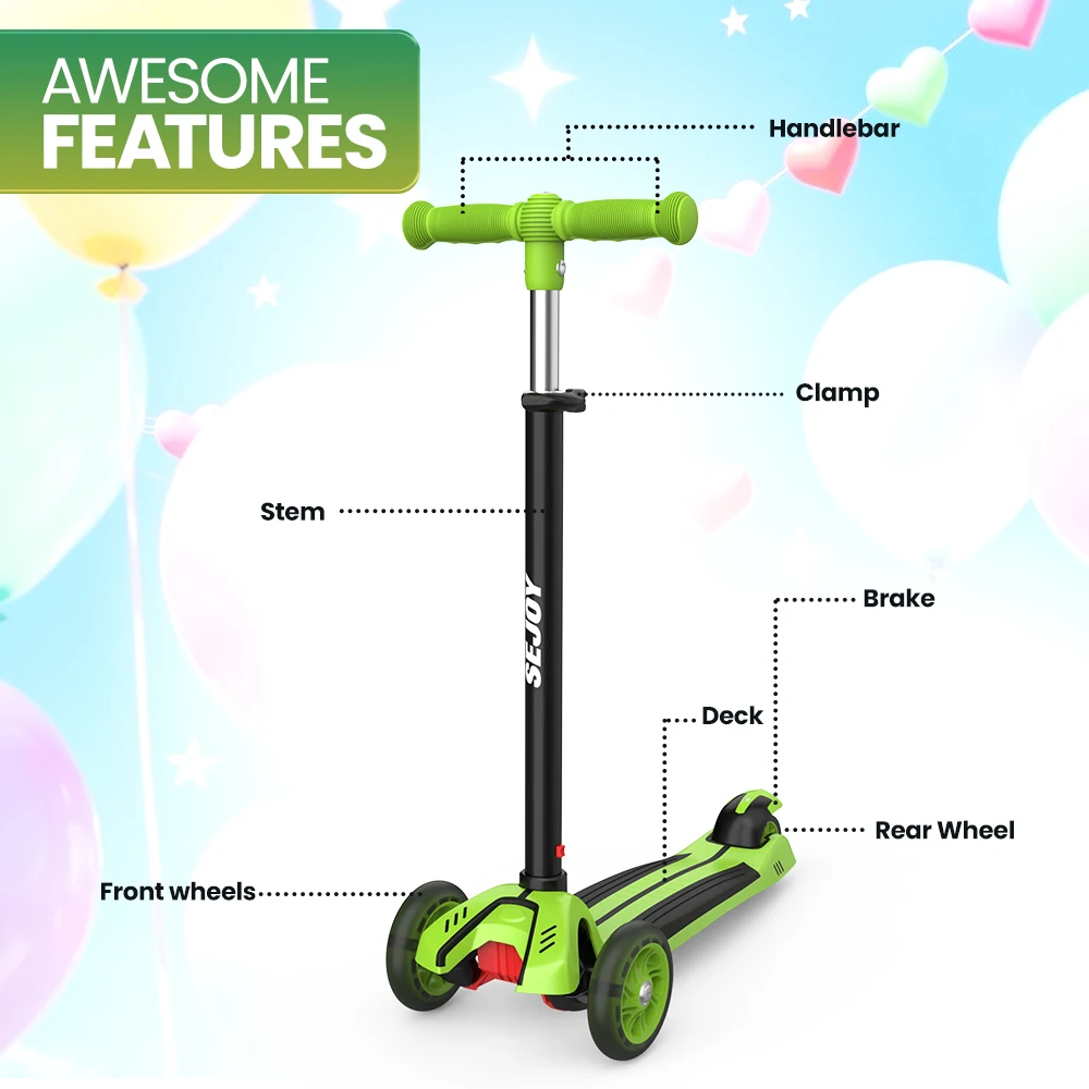 Sejoy crianças scooter para crianças bebê assento dobrável fora da bicicleta brinquedo scooter com altura ajustável/guiador criança kick