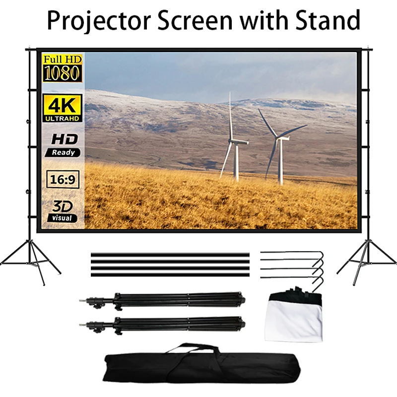 Projector Screen with Stand 120inch Portable Projection Screen 16:9 4K HD Rear Front Projections Movies Screen with Carry Bag