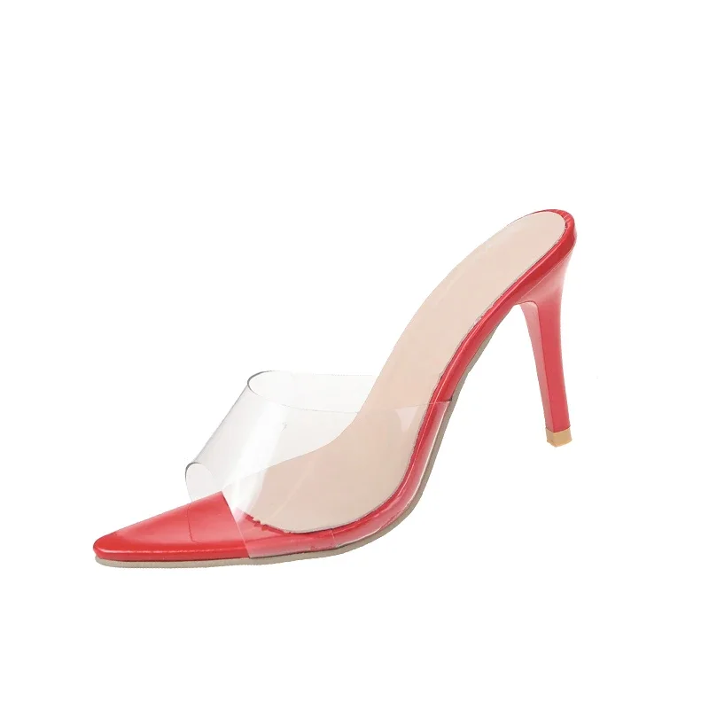 Trendige, sexy High-Heel-Slipper für Damen mit spitzer offener Zehenpartie, transparente Mules für Partys, Nude-Transparente Schuhe – Detail 8