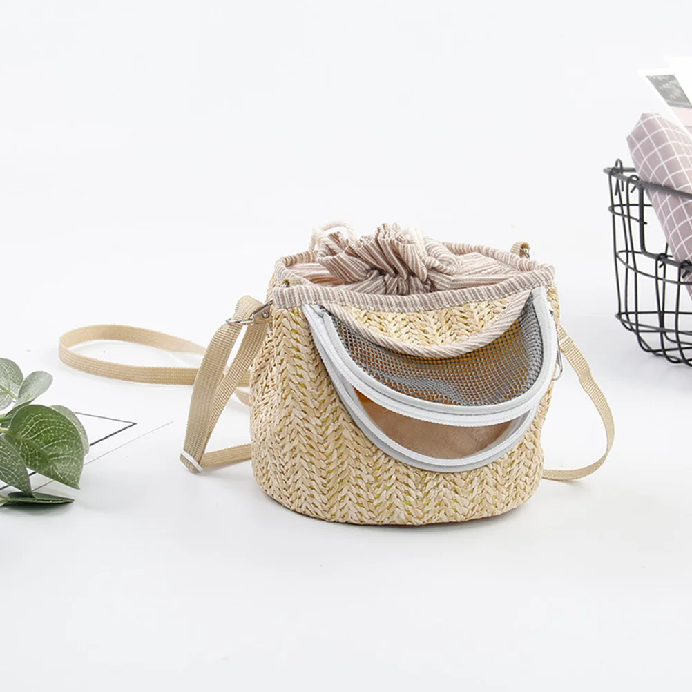 

1pc Carrier Bag For Hamster Small Pet Outgoing Breathable Travel Storage Straw-Woven Design Durable Lightweight Portable