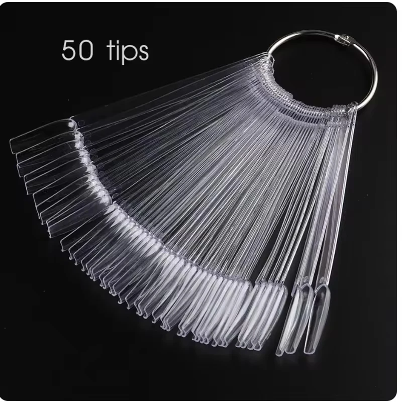 1 Set of Fake Nails with Clear Natural Black Nail Art Display Samples, Oval and Fan-Shaped Nail Samples, Polish Station Tips, Practice Nail Art Tools