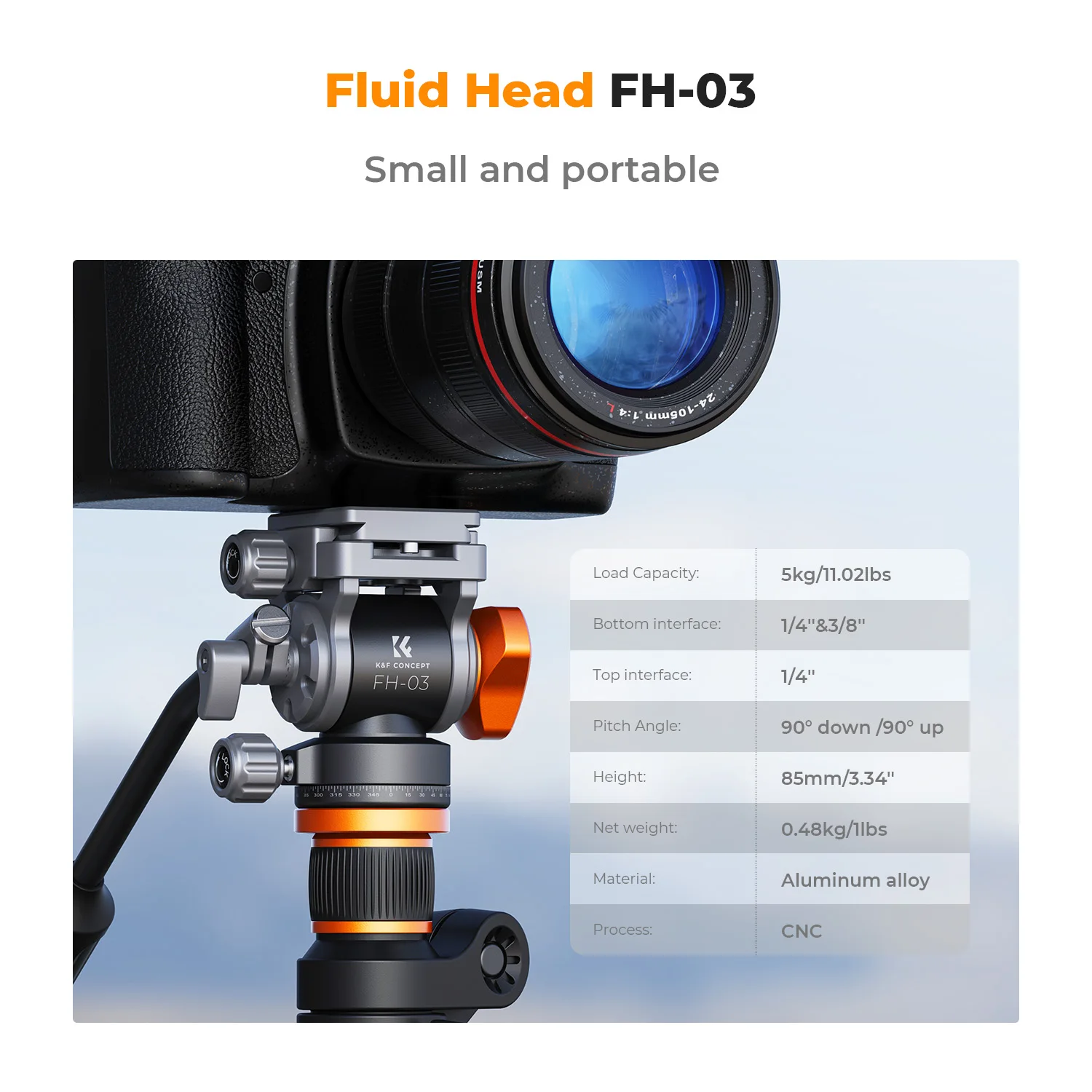 K&F Concept Video Fluid Head Tripod Head Max Load 11lb/5kg Silky-Smooth Stable Camera Fluid Heads for Nikon Canon Leica Sony New