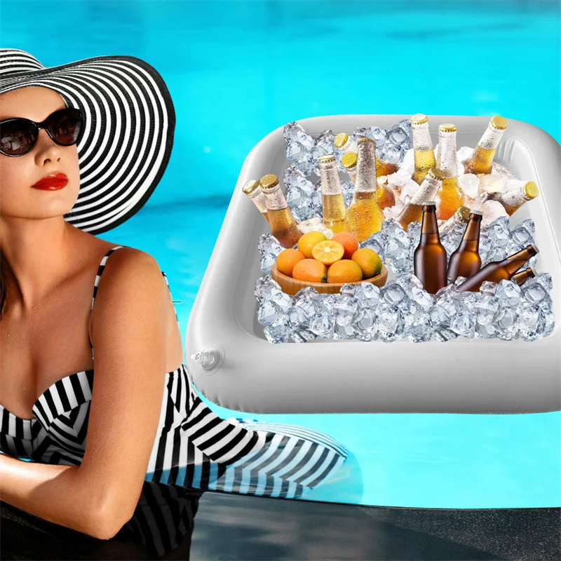 Portable Swimming Air Pool Float Inflatable Beer Table Ice Bucket Service Salad Bar Tray Food