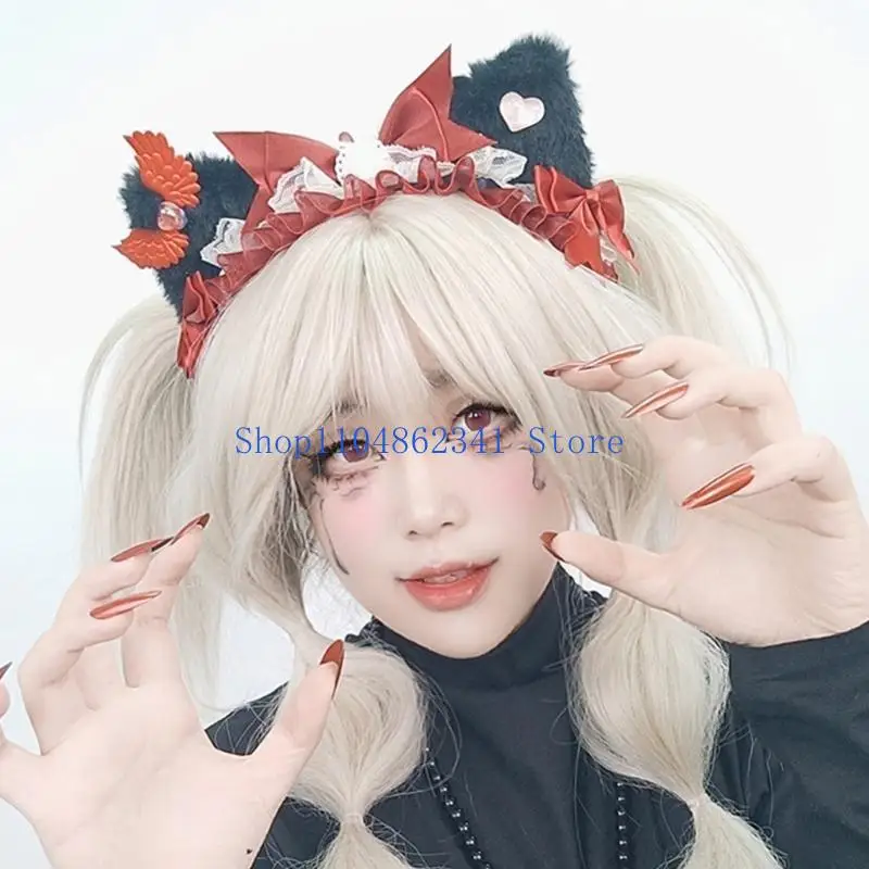5asd هريرة أنيمي خوذة للحزب مرحلة عيد ميلاد الوجه غسل ​​العصابات مرحلة القطط الأذن الجناح أغطية الرأس صور الدعائم