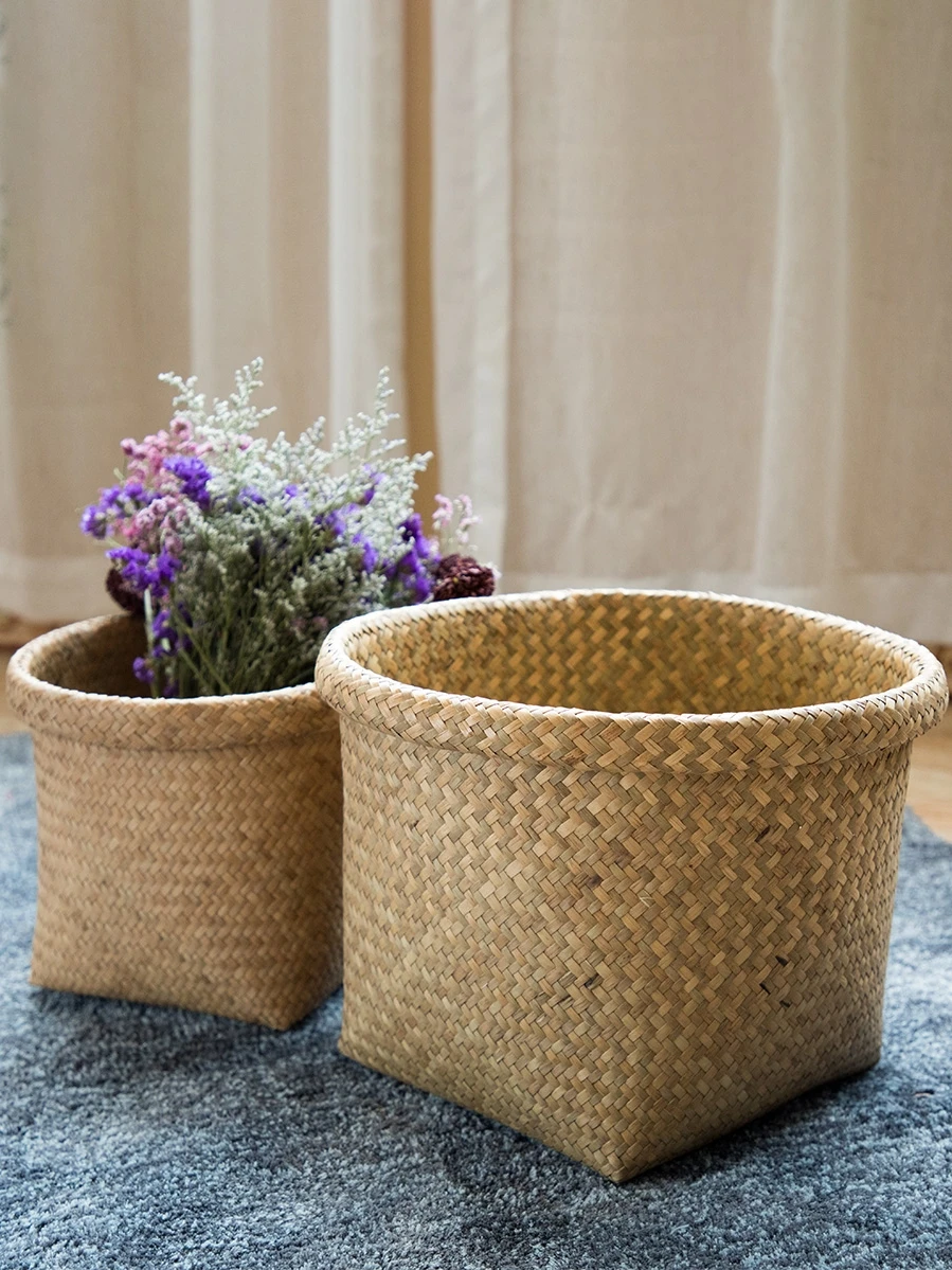 

Vietnam Imported Handmade Weaved Storage Basket Storage Basket Seaweed Box Rattan Towel Glove Box Straw Flower Knitting Device
