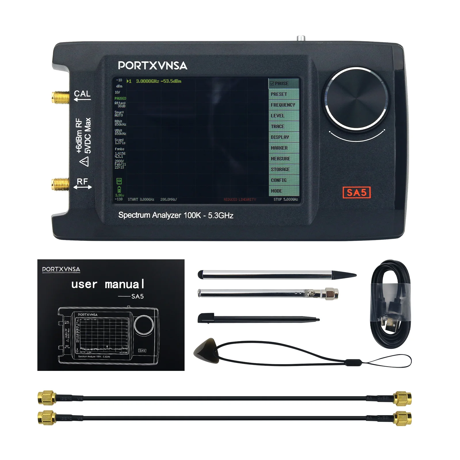 In stock SA5 100K-5.3GHz Handheld Spectrum Analyzer Signal Generator W/ 4