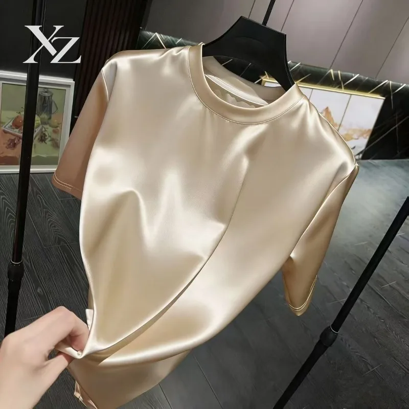 Opening Sale |Men's Luxury Satin Acetate T-Shirt Smooth Shiny Round Neck Short Sleeve Casual Tops