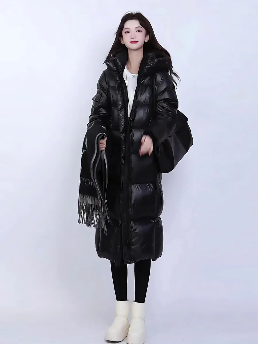 Invierno Thiened largo por encima de la rodilla blanco Du down Jaet mujer coreano Sle Ultra-resistente abrigo cálido con sombrero