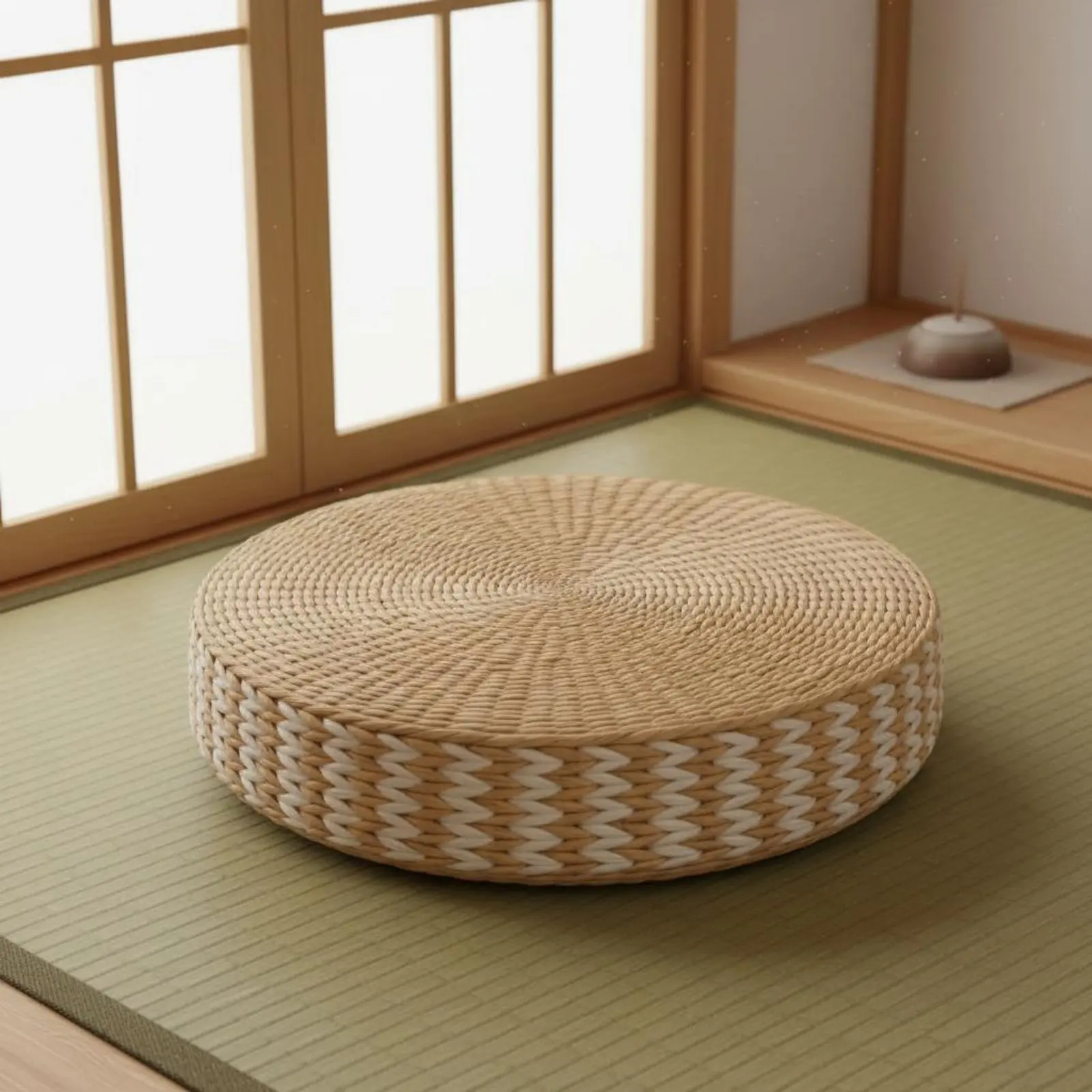 Woven Woven Mat Meditation Pillow Multi-Function Straw Woven Mat Pillow Round Straw Floor Pillow Breathable Round Woven Pouf view 3
