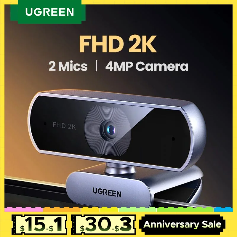 UGREEN USB 2K HD Mini  Dual Microphones for Youtube Zoom Video Calling 30fps