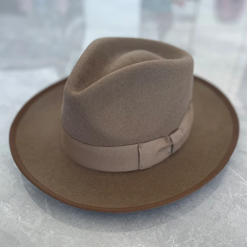 Weicher Filzhut der Marke LIHUA, Fedora-Hüte aus 100 % Wolle für Herren und Damen, himmelblau, kamelfarben, schwarze klassische Floppy-Panama-Mütze – Detail 2