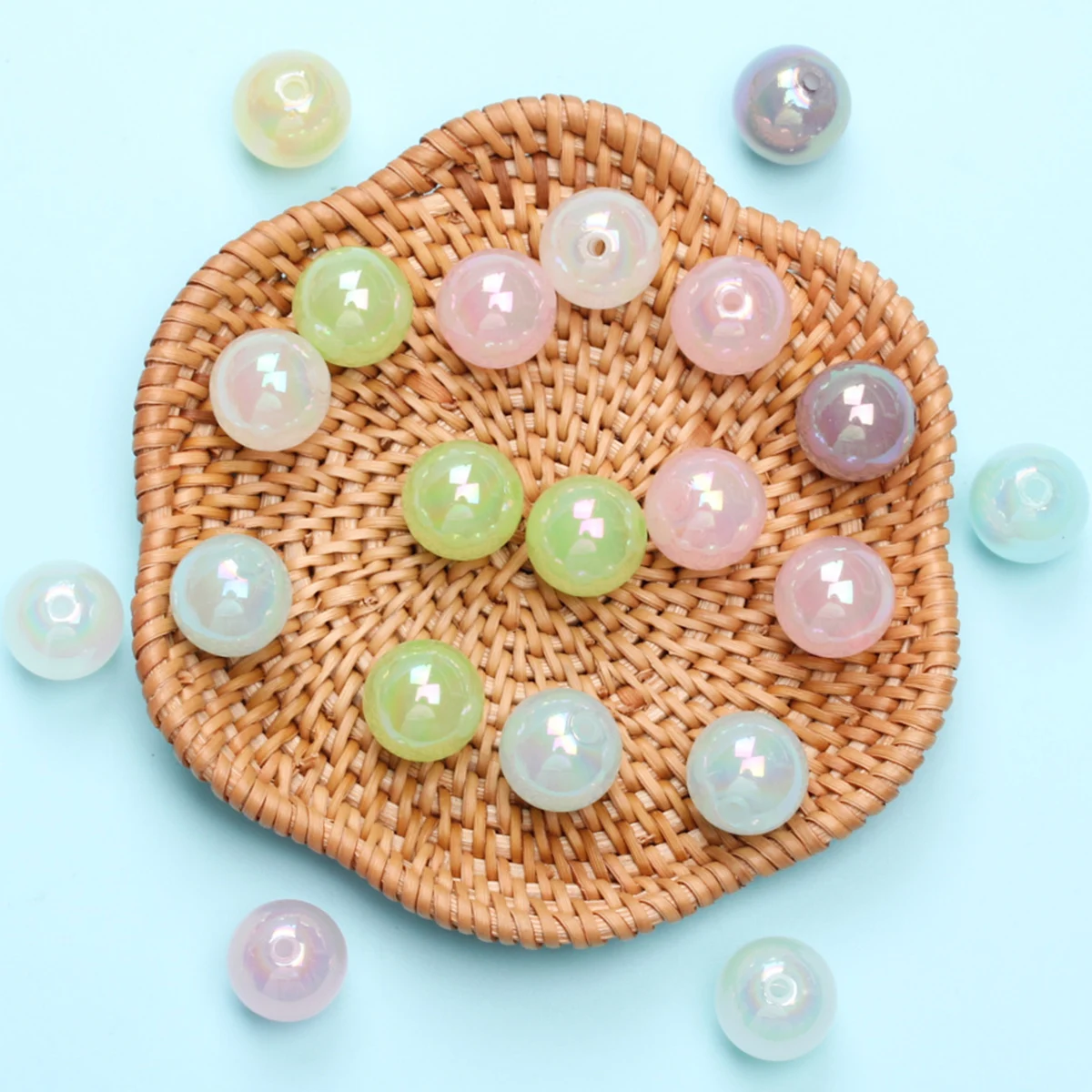 10pcs 10/12/14mm Acrylic Jelly Color Luminous Round Beads DIY Jewelry Bracelet Necklace Fashion Handmade Material Wholesale