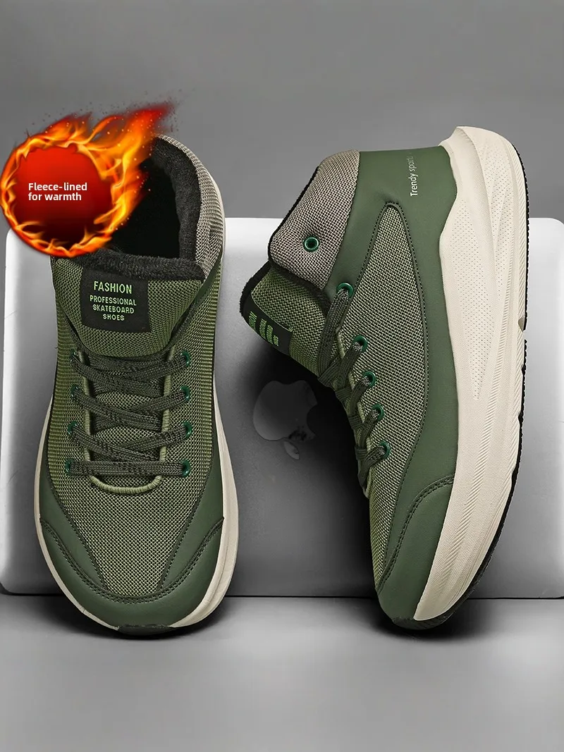 Warm Fleece Lined High Top Winter Boots Wide Toe Men's Sports Casual Large Size 47 Running Shoes Breathable Mesh Comfortable