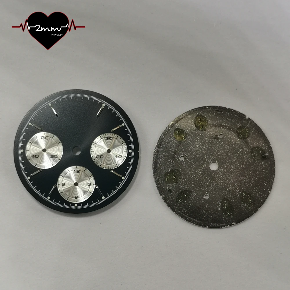 قرص الساعة 30.5 ملم أمة الله ساعة فضية سوداء وجوه قرص فرعي أخضر لوم لحركة ST1903 ST 1903