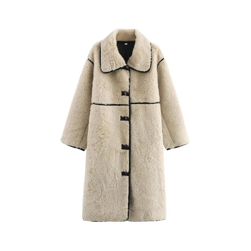 UETEEY 2024 ใหม่แขนยาว Tie BUCKLE Casual WARM หลวม Faux FUR Coat ผู้หญิงเสื้อสเวตเตอร์ถักขนแกะแฟชั่น Trench Coat