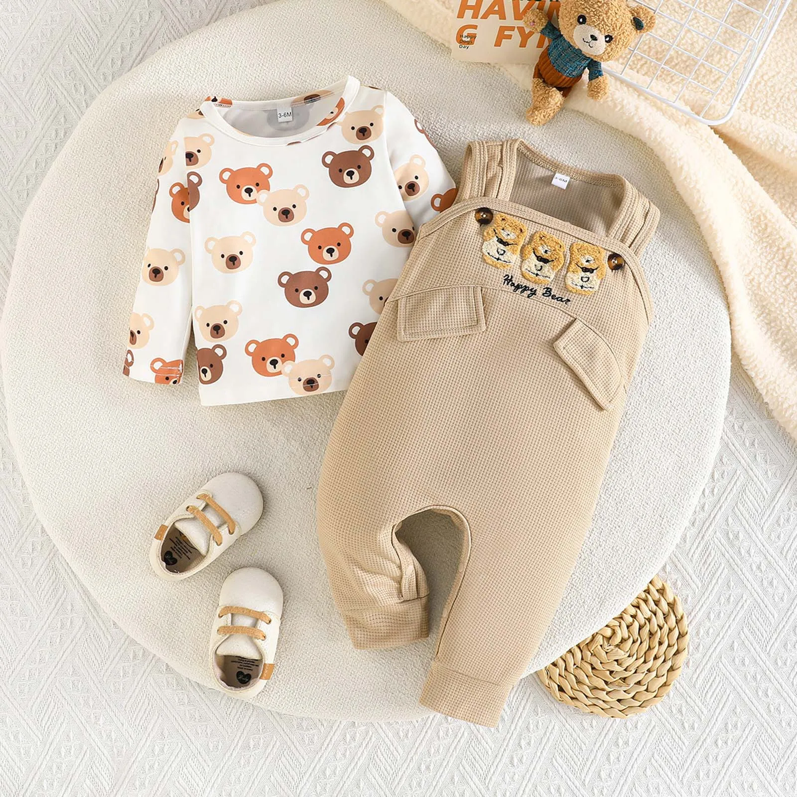 

Set 7 Cute And Adorable Bear Print Romper For Baby Boys For Children Toddler Two Piece Short Set