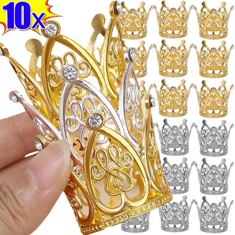 

10/1PCS Mini Gold Color Crown Cake Topper With Rhinestone Birthday Cake Toppers for Party Supplies Wedding Festival Decoration