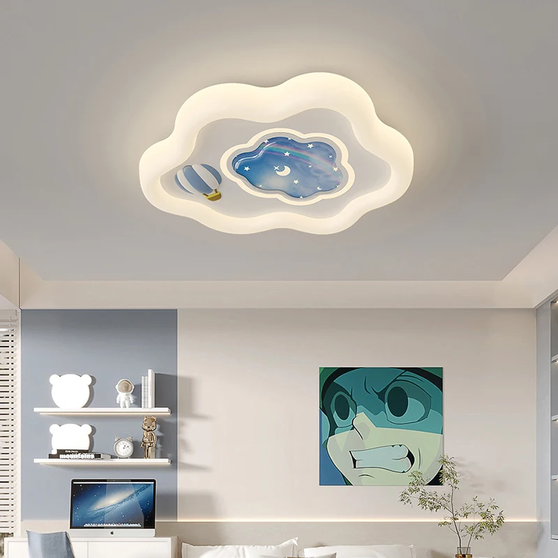 Kids Bedroom Ceiling Lights White Cloud Ceiling Lamps With Starry Sky Kits Hot Air Ballon Design Eye Care Boy Nursery Room Light