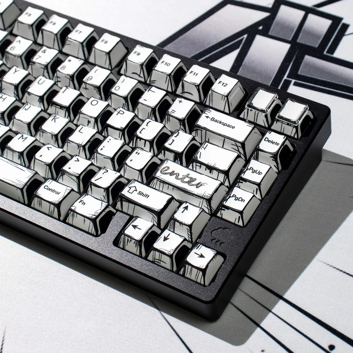 White Manga Keycaps PBT Cherry Profile PBT Keycaps  Retro Custom Anime Key Caps for Cherry MX Switches Mechanical Keyboard