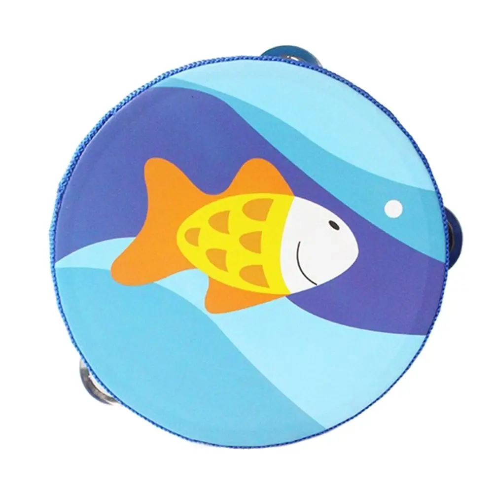 Party Game 6 Inches Children Hand Drum Music Cartoon Pattern Tambourine Hand Held Musical Beat Bell Drum Percussion Instrument