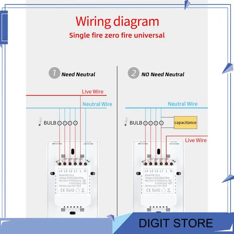 

DIGIT-Matter WIFI Smart Switch Сенсорный переключатель США 4-бандовый настенный переключатель Smart Home Life Поддержка Alexa Google Voice Smart APP