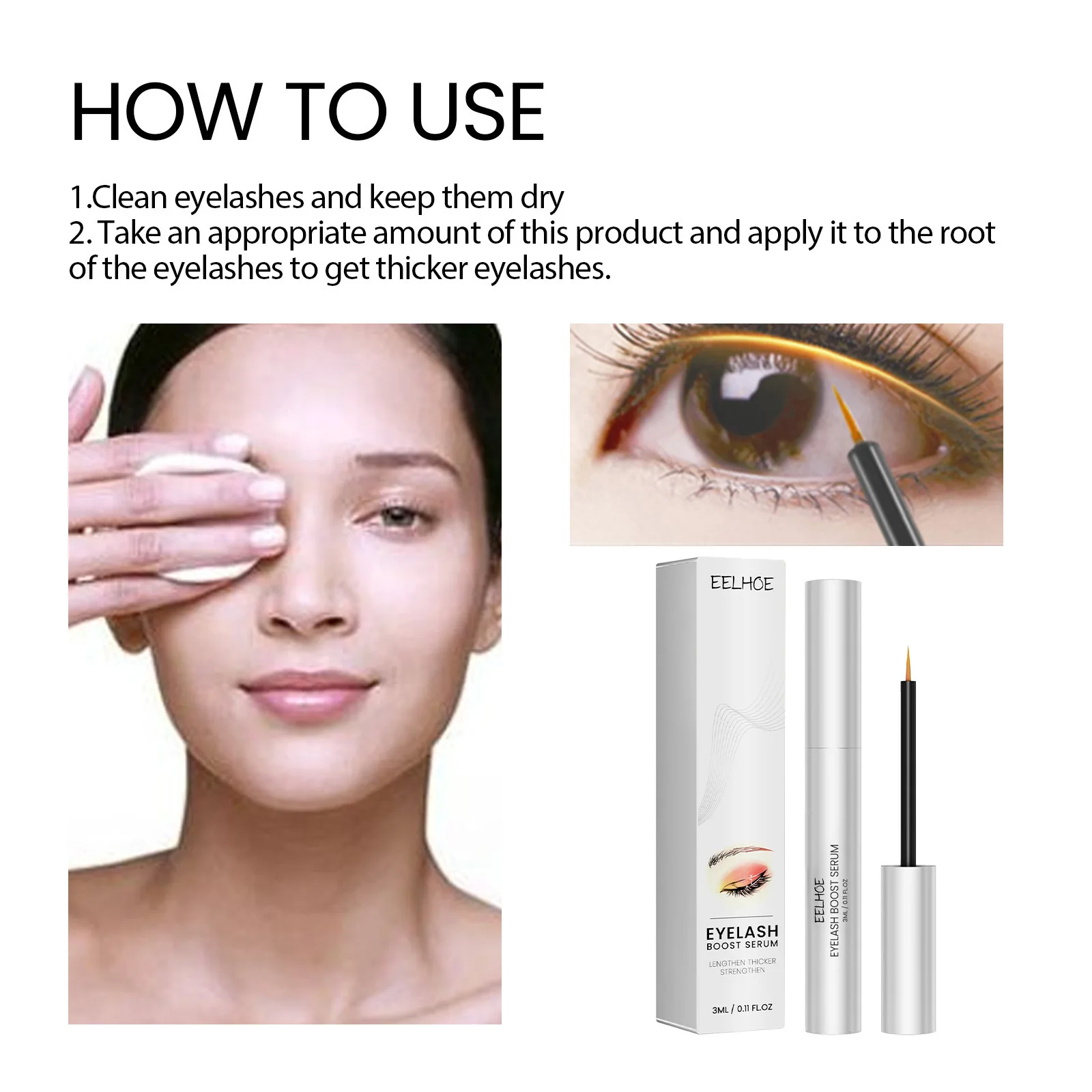 EELHOE Eyelash Growth Serum ยาว Thicken Lashes Enhancer Natural Curl Eyelash Enlarge Eyes Liquid Lash Lifting แต่งหน้า 3ML