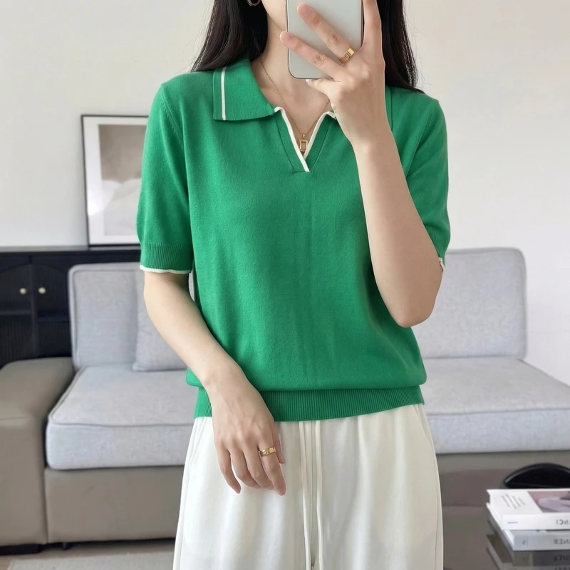 WinvyNee Women's Spring Summer Casual T-Shirt 100% Cotton Polo Neck Trim Short Sleeve Soft Lightweight Cool Daily Top ZA1002026