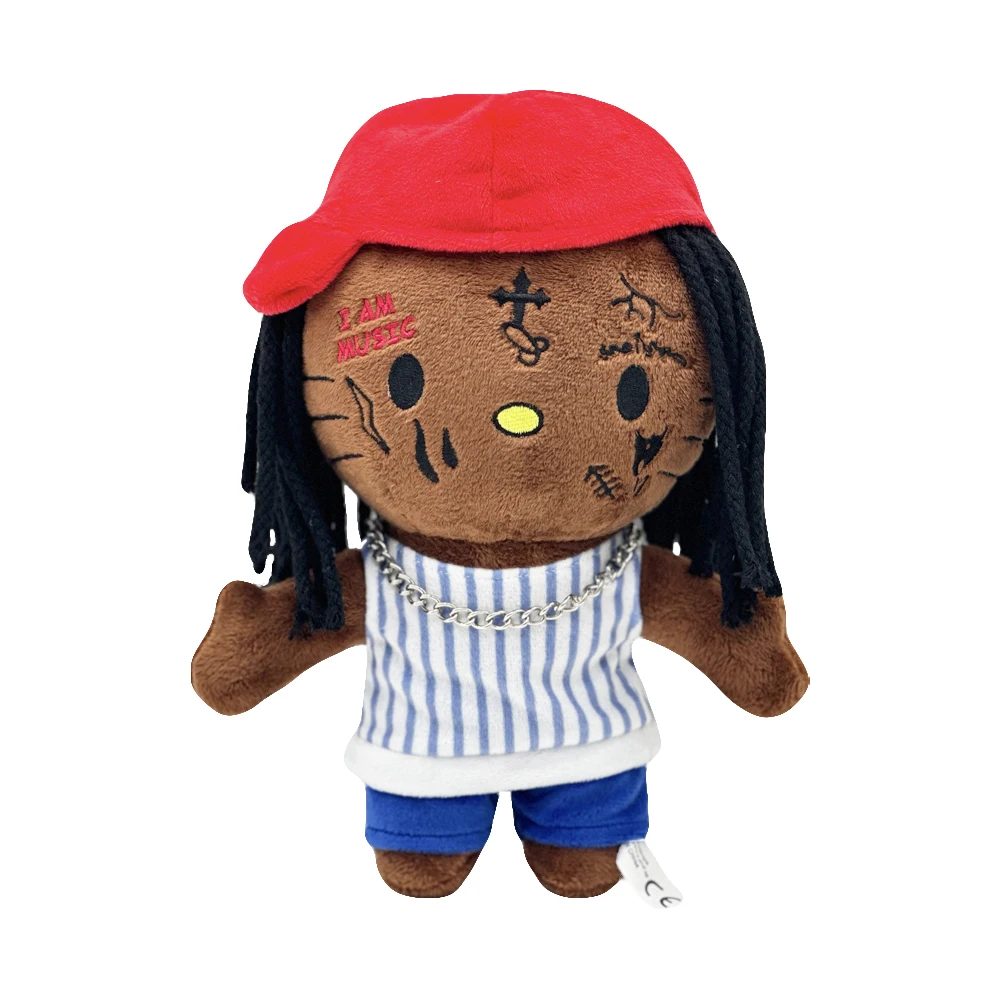 25cm Hello Kitty Lil Wayne Plush Doll Red Hat with Casual Clothing Figure Stuffed Toys Cute Boys Girls Fans Collect Gifts