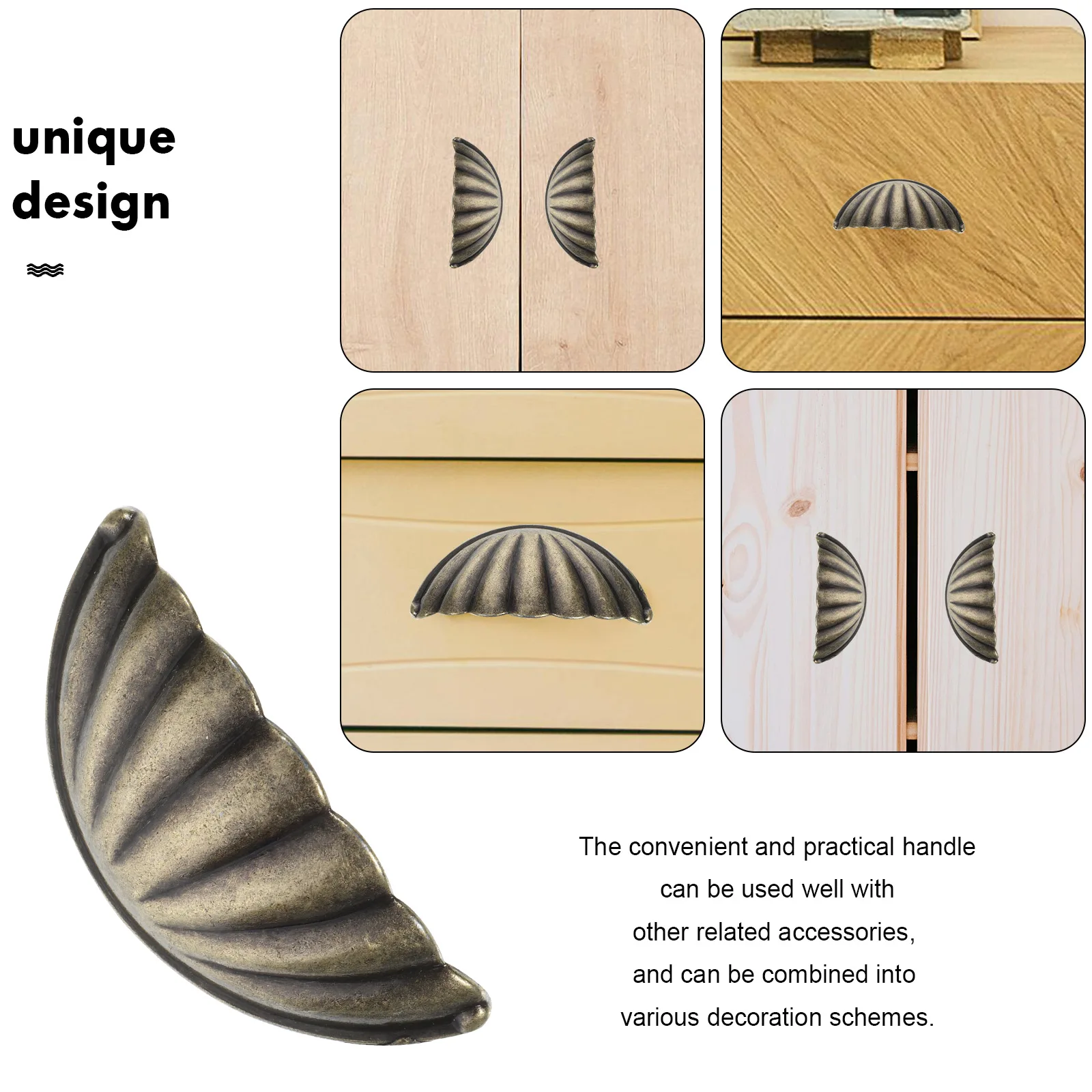 

6pcs Vintage Bronze Shell Semi-circular Cabinet Pulls for Drawers Durable Home Decor Door Knobs Retro Hardware
