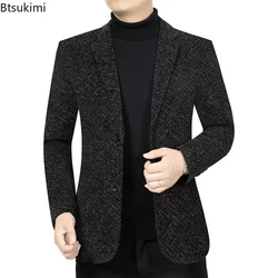 2024 Men's Blazers Jackets Fashion Autumn Winter Plus Velvet Thickened Warm Suits Male Handsome Trend Casual Business Suit Coats