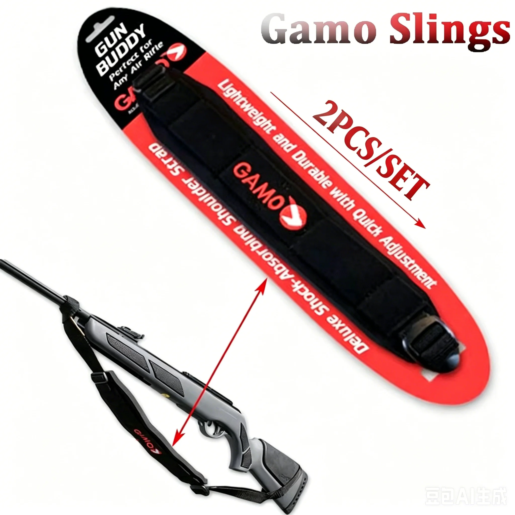 Conjunto de 2 Peças: Alça de Ombro Tática Gamo Gun Buddy para Armas de Pressão, Emborrachada, Antiderrapante e Ajustável
