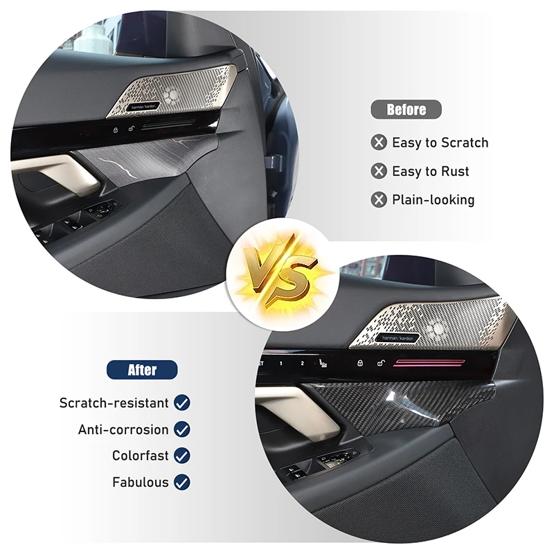 Voor Bmw 5 Series G60 2024 Real Koolstofvezel Auto Voordeur Binnenhendel Voor Decoratieve Cover Sticker Auto Interieur Accessoires