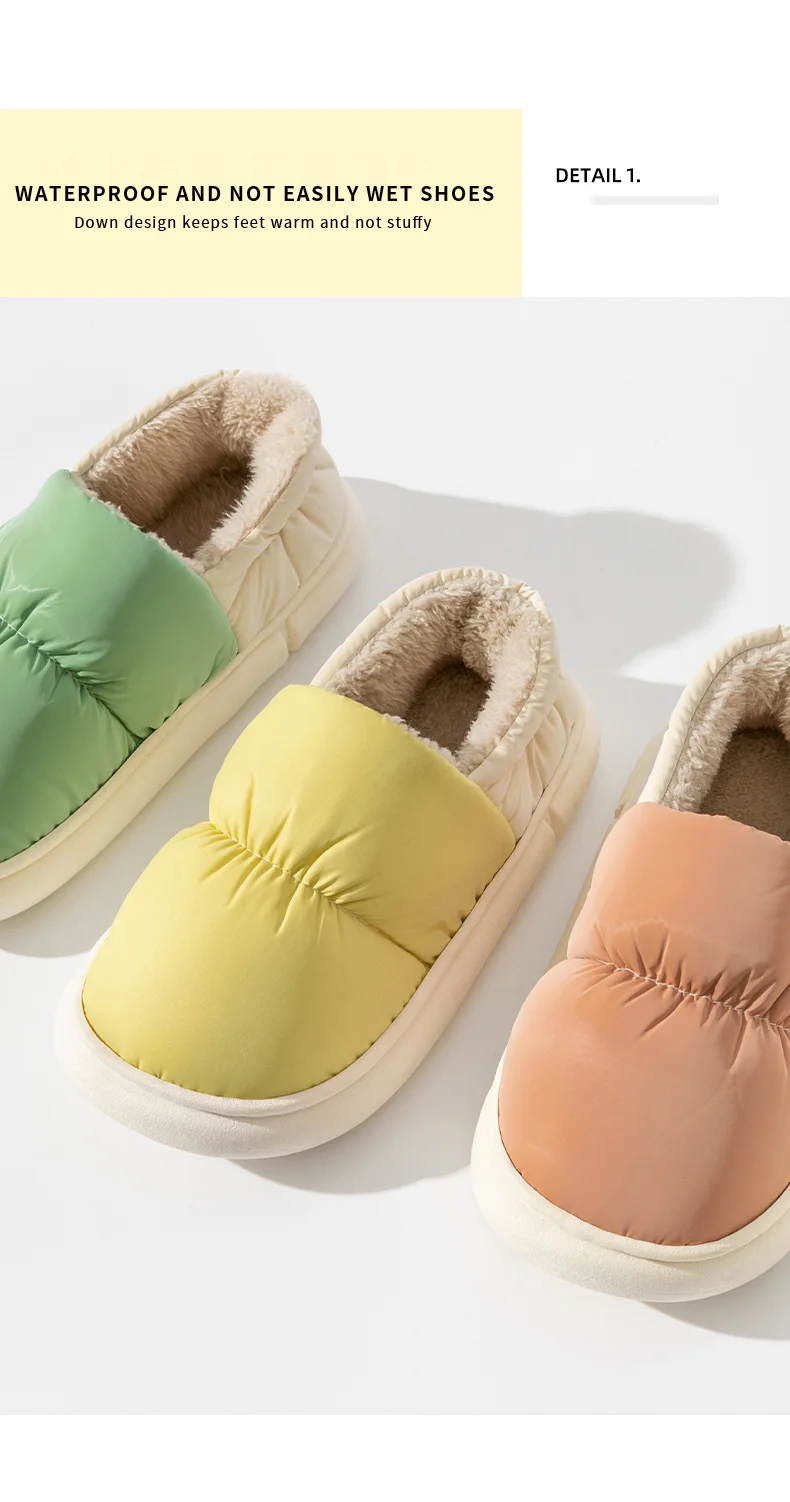 Unisex Winter-Warmhausschuhe für Damen und Herren, 4 cm dicke Sohle, Cloud-Pillow-Slides, wasserdicht, für drinnen und draußen, Fleece-Hausschuhe, Mule. – Detail 4