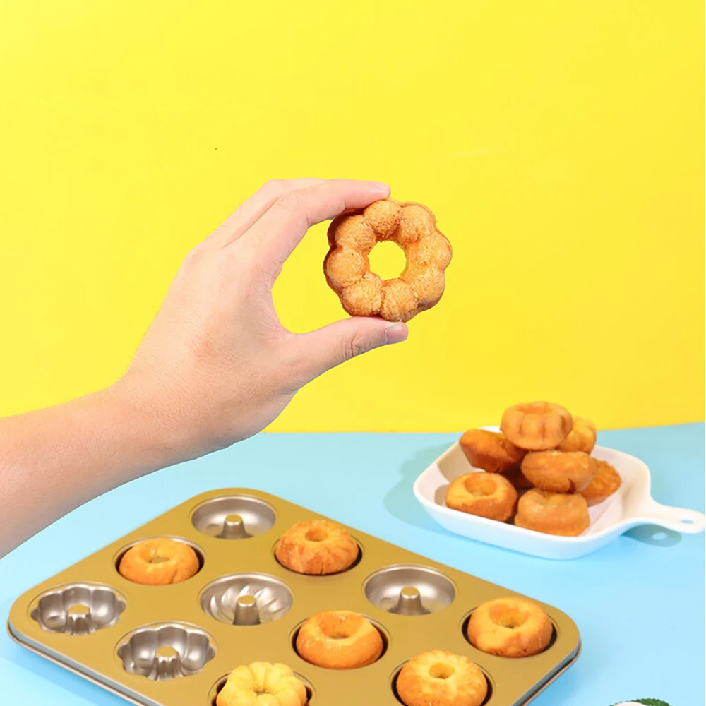 

12 Cavity 3D Flower DIY Donuts Baking Mould Non-Stick Carbon Steel Doughnut Mold Kitchen Fondant Cupcake Dessert Baking Tools