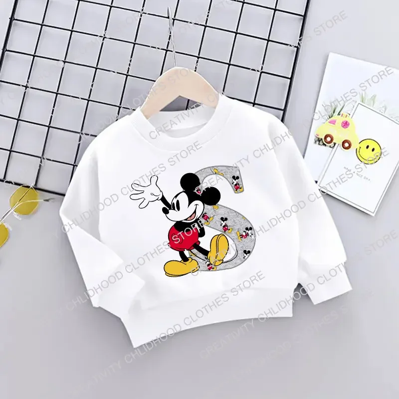 Mickey Children Sweatshirts New Letter A B C D Name Combination Clothes Kawaii Cartoons Pullover Girl Boy Kid Fashion Sportswear