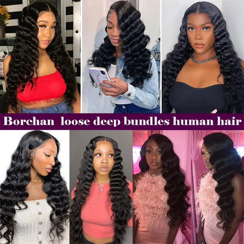 Loose Deep Wave Bundles Human Hair Brazilian Weaving Natural Black 1/3 Bundles Deal Virgin Hair 28 30 32 Inch Raw Hair