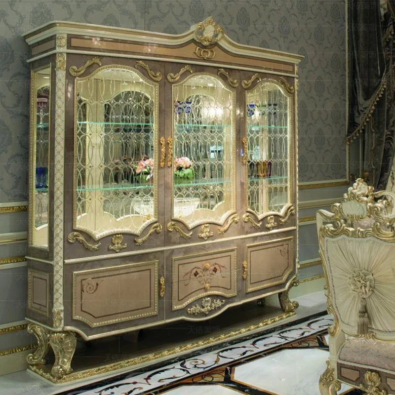 European court solid wood display cabinet glass wine cabinet living room Italian luxury wine cabinet custom