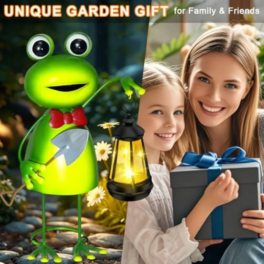 Solar Garden Lights Frog Statue with Solar Lantern Lights, 13.78in Tall Frog Decor Fairy Accessories, Birthday Gifts for Women - view 4