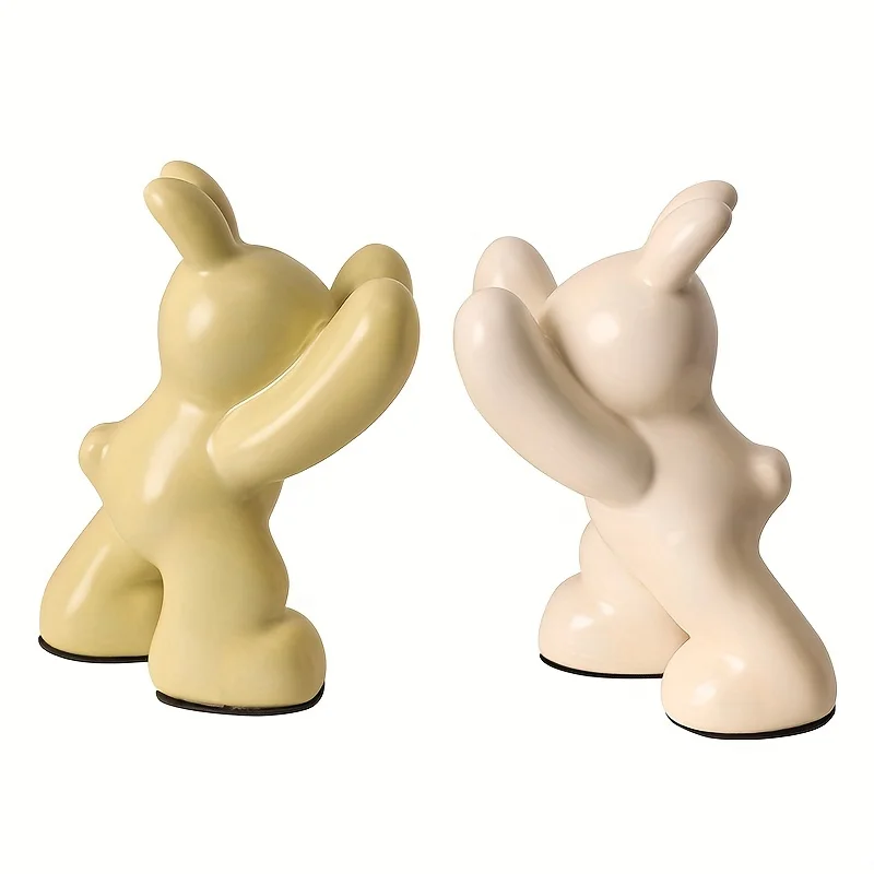 Heavy Duty Non-Slip Rabbit Bookends for Home Decor and School Supplies - Cream Wind Rabbit Bookcase for Living Room