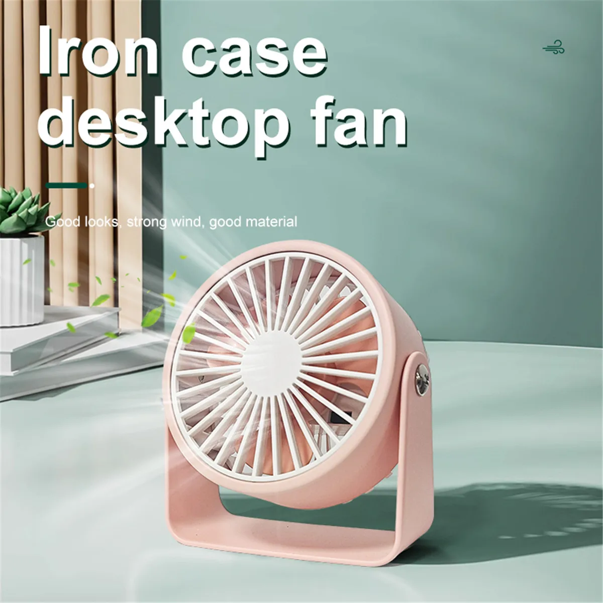 Pequeno Ferro Metal Desktop Fan, USB Recarregável, Portátil, Rotação de 360 °, Alta Qualidade, Senhoras, Bonito, 1Pc