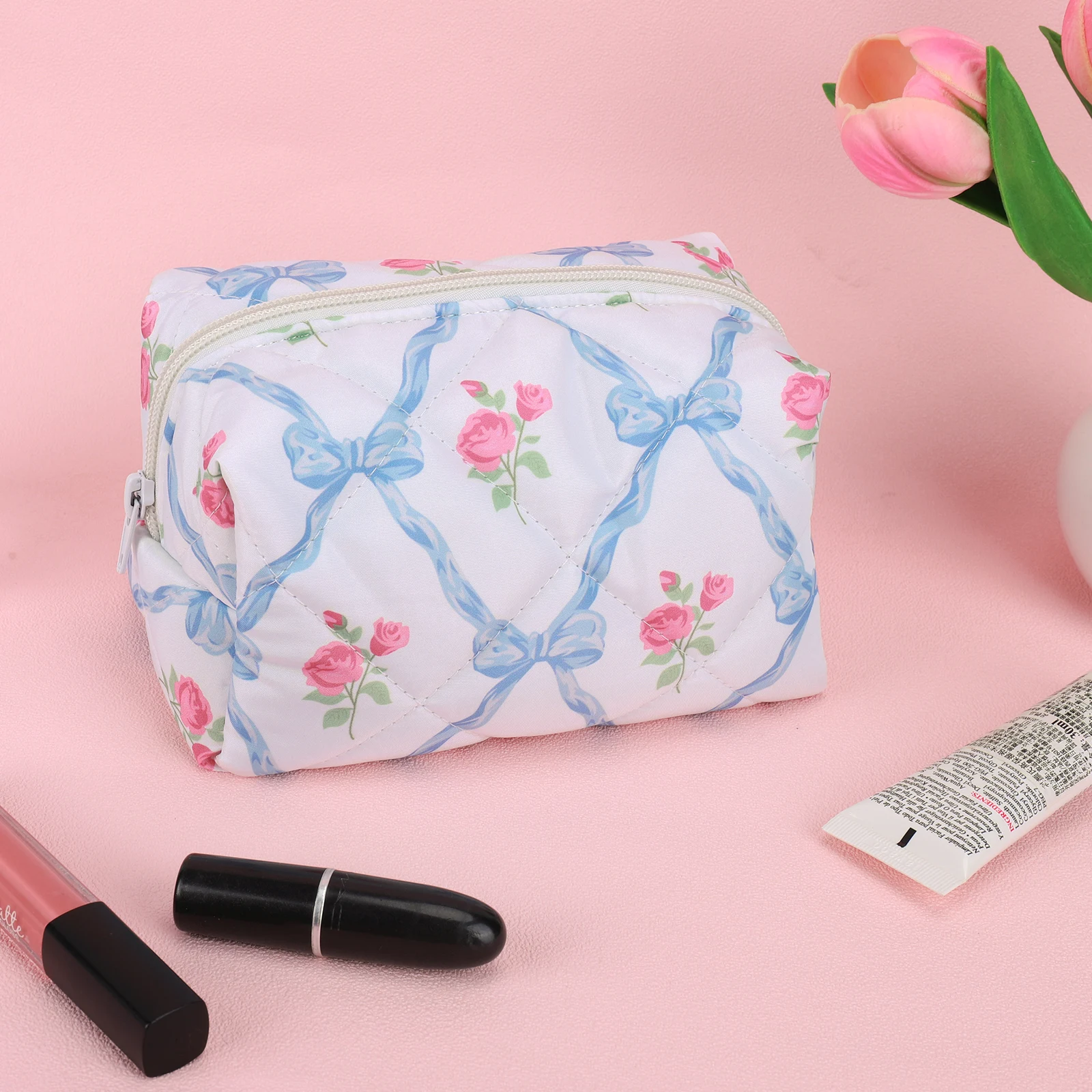 حقيبة يد لمستحضرات التجميل بطبعة زهور، منظم السفر، حقيبة تخزين المكياج، حقيبة مكياج مبطنة، حقيبة أدوات الزينة للنساء والفتيات