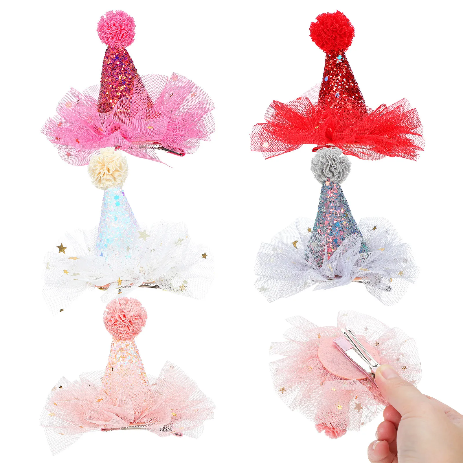 

5Pcs Bright Color Cartoon Hair Clips with Sequins for Kids Baby Girls Adults Hair Accessories Christmas Tree Ornaments Portable