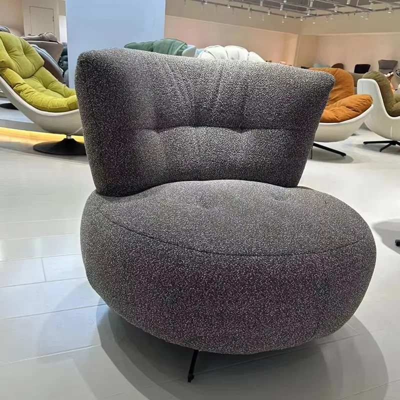 Modern Leisure Style Round Sherpa Velvet Swivel Chair Low Backrest Rocking Chair for Nordic Hotel Living Room Bedroom