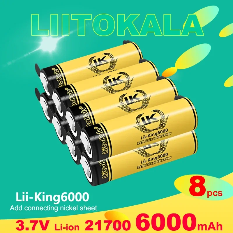 8 peças liitokala king6000 3.7v 21700 6000mah bateria de lítio recarregável para alto-falante lanterna led acessório de tocha