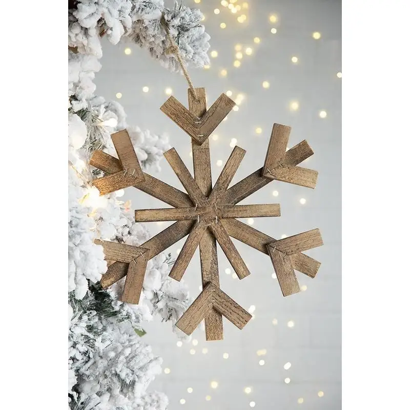 

Set of 2 Large 17.7" Wooden Snowflake Ornaments for Christmas Tree and Holiday Decor, Wall Art Accents
