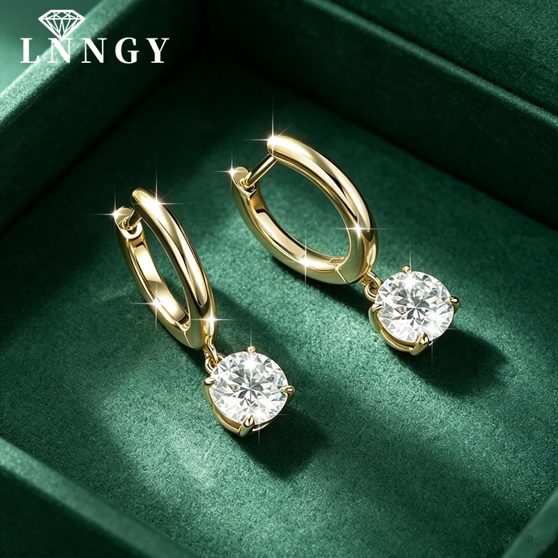 

Lnngy Certified 6.5mm Round Cut Moissanite Drop Earring 14k Gold Filled Dangle Earrings For Lovers' Wedding Jewelry
