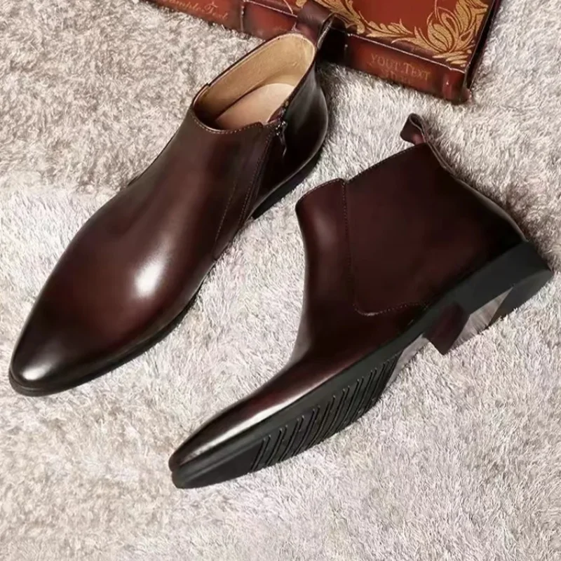 

2026 Мужские ботинки челси, классические натуральная кожа, коричневые, в британском стиле, удобные роскошные повседневные деловые туфли до щиколотки, мужская обувь