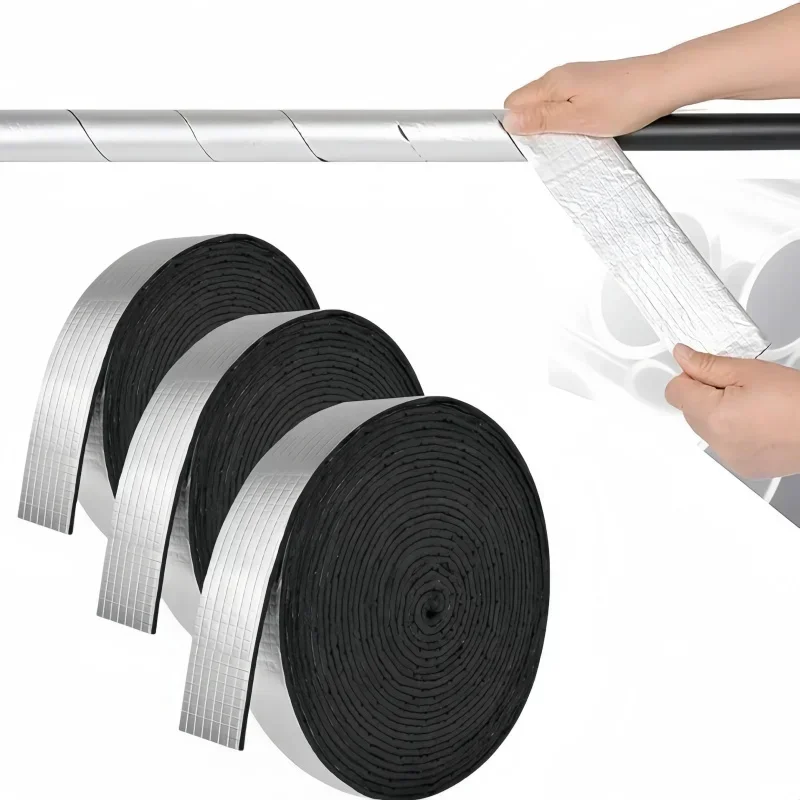 10M Self-adhesive Foiled Fiberglass Pipe Insulation Wrap Tape Water Pipe Wrap Insulation Sleeve For Outdoor Indoor Pipe Sleeve