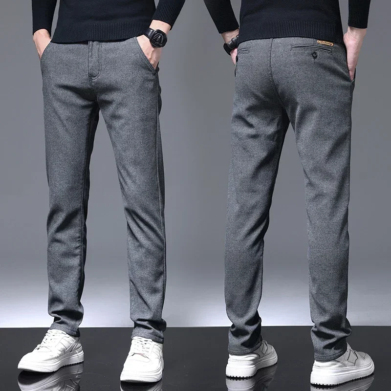 

Autumn New Classic Black Gray Male Clothes Cotton Men's Slim Fit Straight Pants Business Fashion Elasticity Casual Trousers